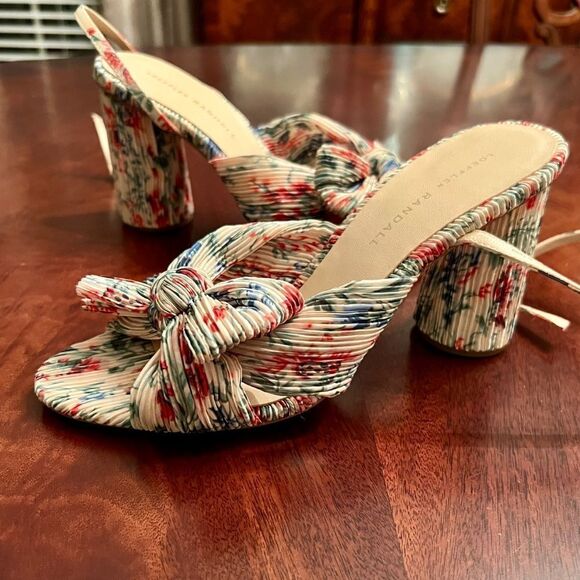 NWOB Loeffler Randall Camellia Floral Print Pleated Heels Sandals Shoes Size 9 - Picture 3 of 6